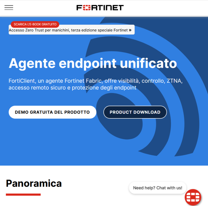 Grafica per agente endpoint unificato Foticlient e Fortinet Fabric